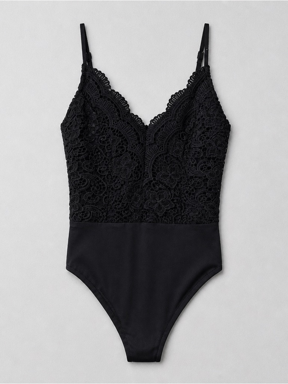 Boohoo Black Lace Bodysuit | Scalloped Lace Cami Teddy | Size Small